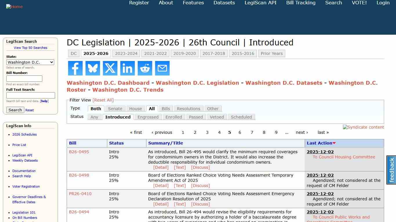 DC Legislation 2025-2026 26th Council Introduced LegiScan