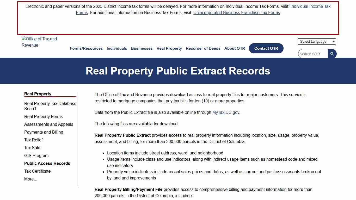 Real Property Public Extract Records otr